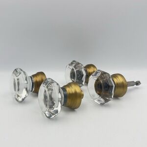 Antique Lot Of 4 Glass Door Knobs 8-sided Heavy Brass